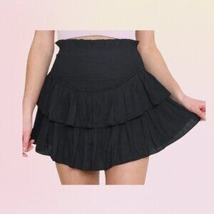 Mustard Seed Smocked Waist Ruffled Skort – Black (M)